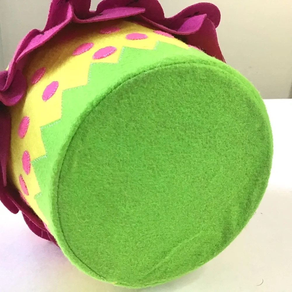 Decorative Felt Basket Bucket with Handle Butterfly Grass Flower Petals Ruffle